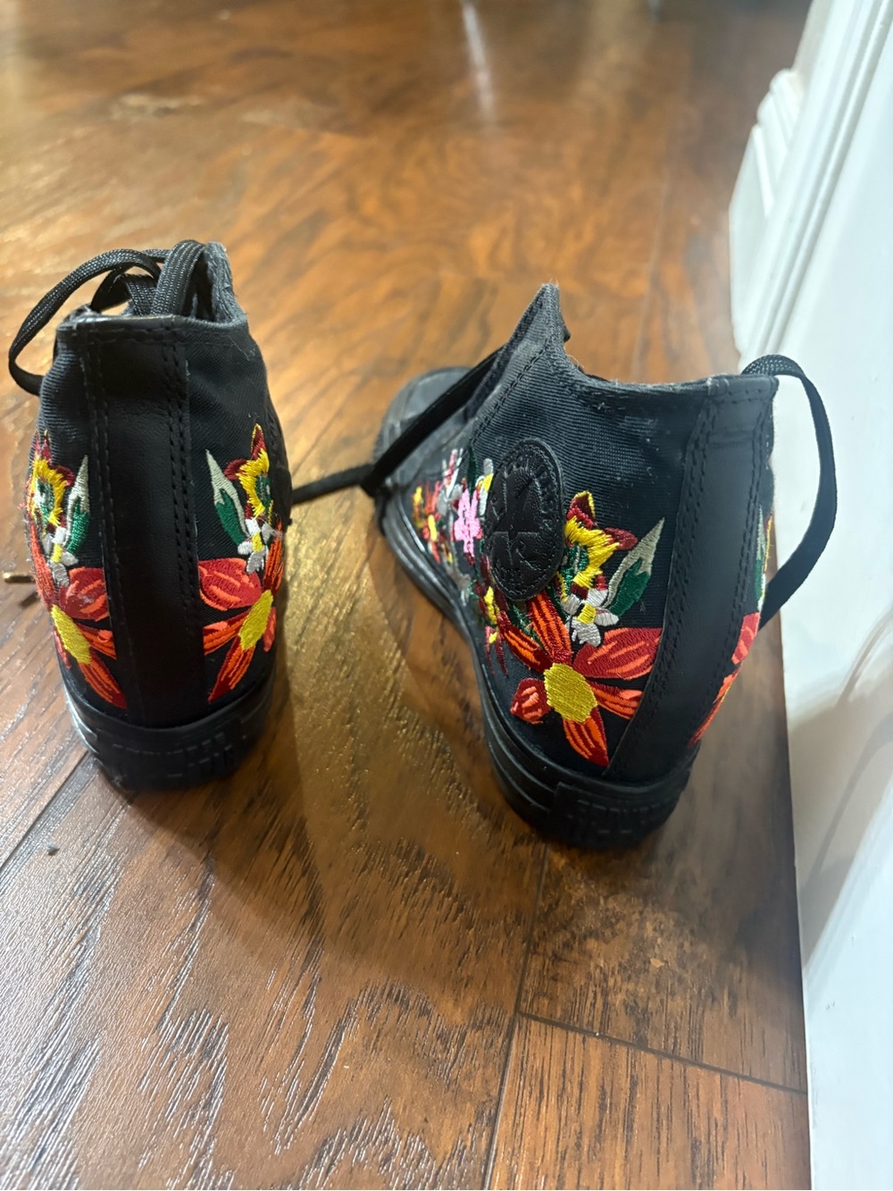 Converse Black Ankle Boots with Multicolor Floral Embroidery